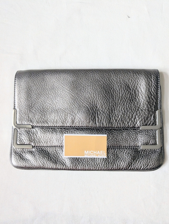 Michael Kors Handbags - Michael Kors Metallic Gray / Silver Pebbled Leather Large Clutch Bag